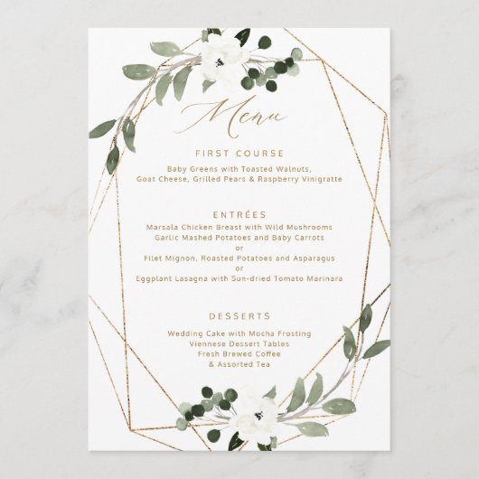 Geometrisch groen gouden trouwmenu menu (Voorkant)