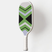 Geometrisch groen, grijs en blauw patroon pickleball paddle (Links)