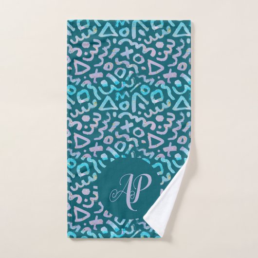 Geometrisch groen retro monogram bad handdoek (Handdoek)