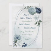 geometrisch groen voor witte en blauwe bloem save the date (Voorkant)