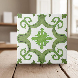 Geometrisch groen wit Marokkaanse mediterrane stij Tegeltje