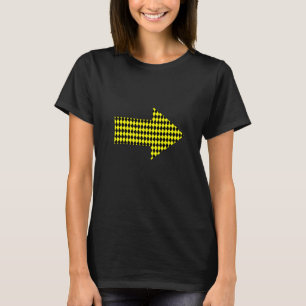 Geometrisch groot harlekijnpatroon geel en zwart t-shirt