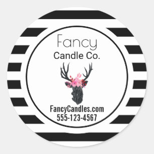 Geometrisch Hertenhoofd w / B&W Stripes Business Ronde Sticker