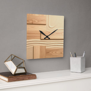 Geometrisch hout op zandontwerp vierkante klok