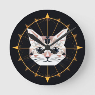 Geometrisch kattenontwerp omringd door gouden ster ronde klok