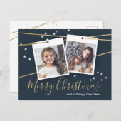 Geometrisch kerstontwerp Twee foto's Feestdagenkaart (Voorkant / Achterkant)
