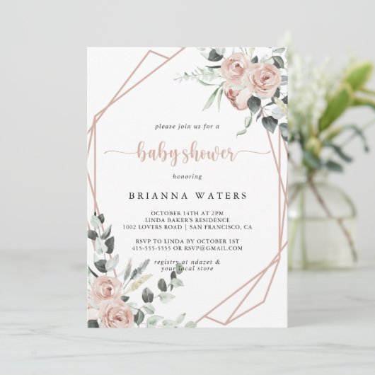 Geometrisch Klassieke ustroze roze Baby shower Kaart (Staand voorkant)