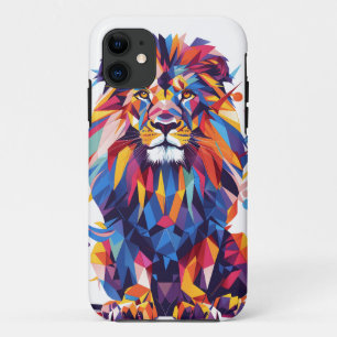 Geometrisch kleurrijk leeuwenontwerp iPhone 11 hoesje