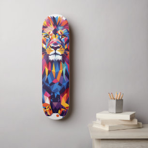 Geometrisch kleurrijk leeuwenontwerp skateboard