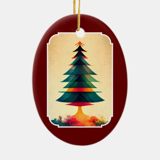 Geometrisch kunstontwerp met volledige kerstboom keramisch ornament (Achterkant)