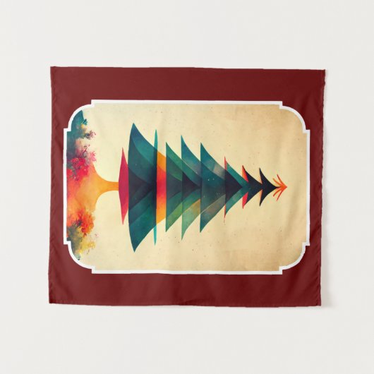 Geometrisch kunstontwerp met volledige kerstboom wandkleed (Voorkant (horizontaal))