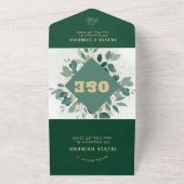 Geometrisch lijst goud en groen met Rsvp Bruiloft All In One Uitnodiging (Buitenkant)