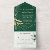 Geometrisch lijst goud en groen met Rsvp Bruiloft All In One Uitnodiging (Binnen)
