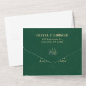 Geometrisch lijst goud en groen met Rsvp Bruiloft All In One Uitnodiging (Achterkant)