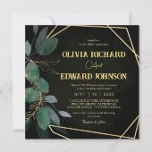 Geometrisch lijst groen blad Gold en Black Square Kaart (Voorkant)