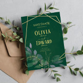 Geometrisch lijst groen en gouden bladeren save the date