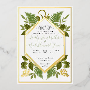 Geometrisch Lijst Lucky in Love & Gold Wedding Folie Uitnodiging