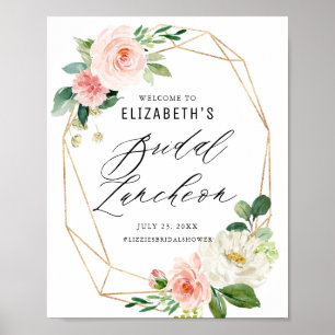 Geometrisch Lijst Roze Floral Bridal Luncheon Poster