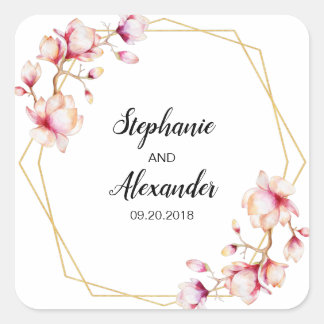 Geometrisch Lijst Roze Magnolia Vierkante Sticker