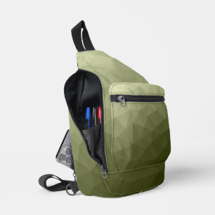 Geometrisch maaspatroon met groene gradiënt van he sling bag