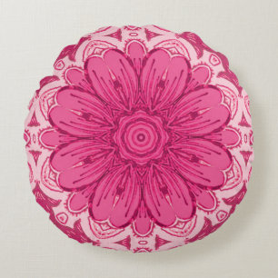 Geometrisch madeliefjespatroon in koraal en pastel rond kussen