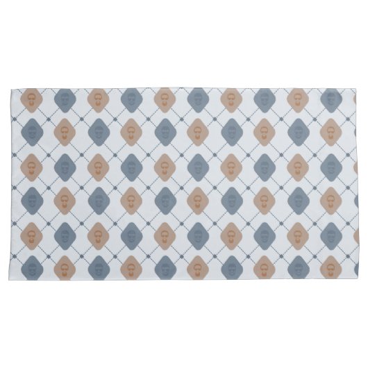 Geometrisch mannelijk patroon in blauw en beige kussensloop (Voorkant-Rechts)