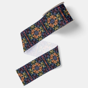Geometrisch meer kleurenpatroon met bruine bloem grosgrain lint