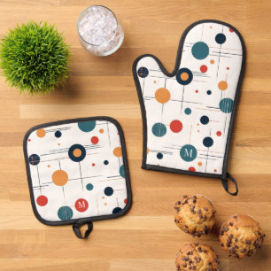 Geometrisch middenpatroon ovenwant & pannenlap set