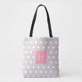 Geometrisch Mint en Koraal Patroon en Monogram Tote Bag (Voorkant)