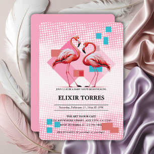 Geometrisch modern flamingo Baby shower Kaart