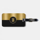 Geometrisch Modern Goud & Zwarte Streep Monogram 2 Bagagelabel (Achterkant horizontaal)