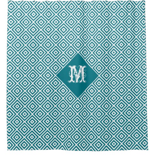 Geometrisch modern patroon wit en Turquoise Douchegordijn (Voorkant)