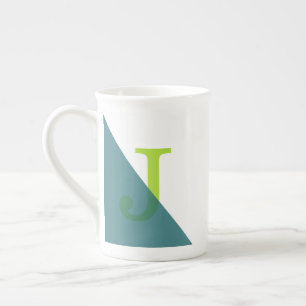 Geometrisch Monogram Blauwgroen Groen Porselein Kop