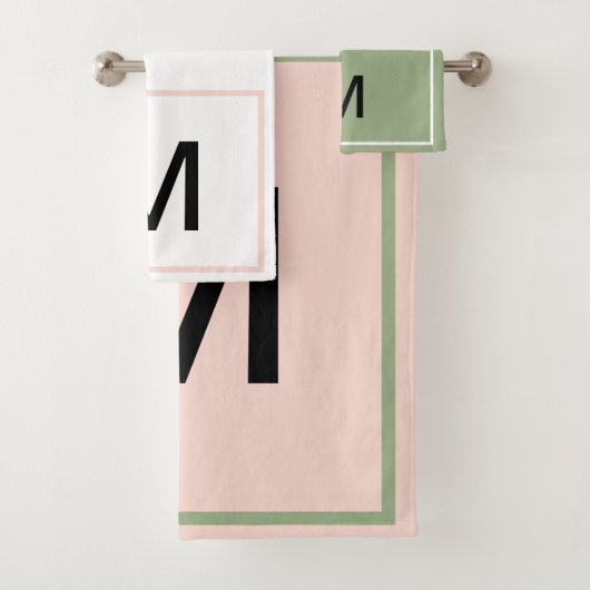 Geometrisch monogram roze groene witte strepen bad handdoek (Insitu)