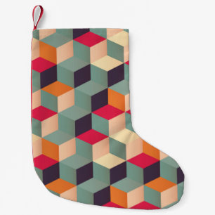 Geometrisch naadloos patroon met kleurrijke vierka kleine kerstsok