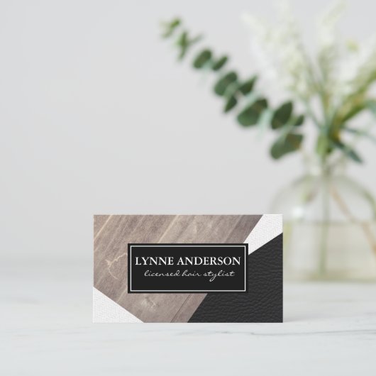 Geometrisch namaak hout lederen golvende kleur blo visitekaartje (Staand voorkant)