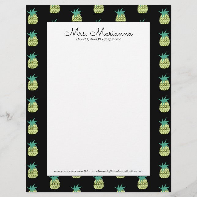 Geometrisch Neon Pineapple Summer Patroon Briefhoofd (Voorkant)