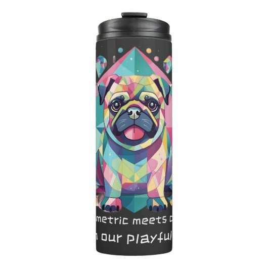 Geometrisch ontmoet schattig met onze speelse pug thermosbeker (Voorkant)