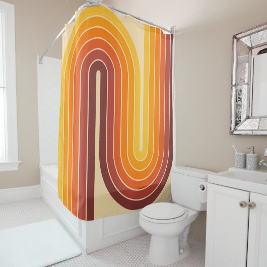 Geometrisch ontwerp in retro- stijl douchegordijn (In situ)