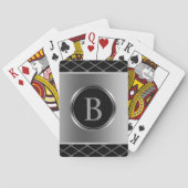 Geometrisch ontwerp met monogram zwart en zilver pokerkaarten (Achterkant)