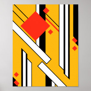 Geometrisch ontwerp met vette lijnen & rode diaman poster