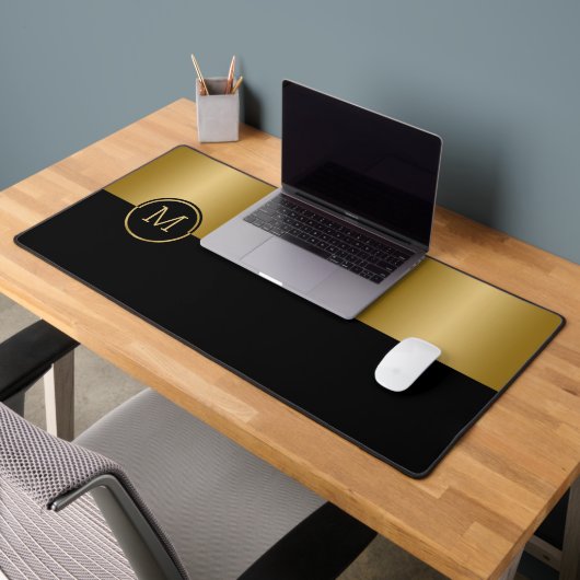 Geometrisch ontwerp met zwart en goud splitscreen bureaumat (Kantoor 2)