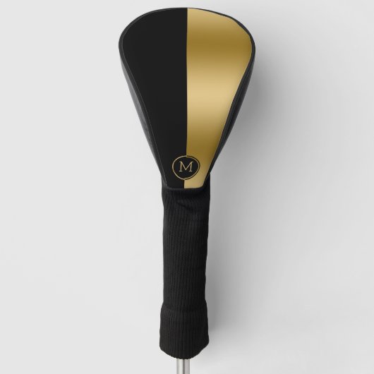 Geometrisch ontwerp met zwart en goud splitscreen golfheadcover (Voorkant)