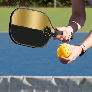 Geometrisch ontwerp met zwart en goud splitscreen pickleball paddle