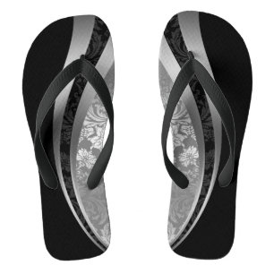 Geometrisch ontwerp voor zwarte en zilvergrijze Da Teenslippers