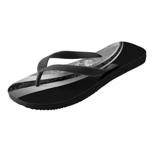 Geometrisch ontwerp voor zwarte en zilvergrijze Da Teenslippers (Schuin)