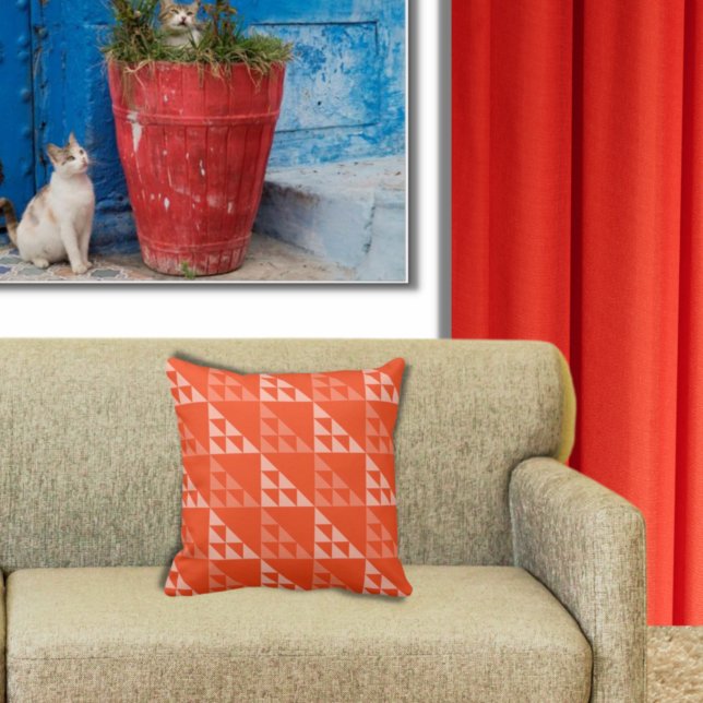 Geometrisch Oranje Driehoekspatroon - Worpkussen Kussen (Creator heeft geüpload)