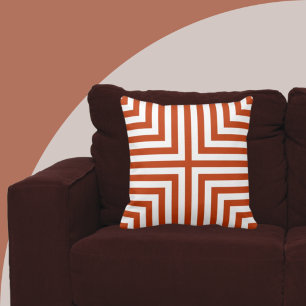 Geometrisch Oranje en wit hoekpatroon Kussen