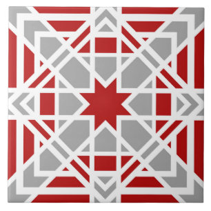 Geometrisch, ornamentaal, rood, wit, lichtgrijs tegeltje