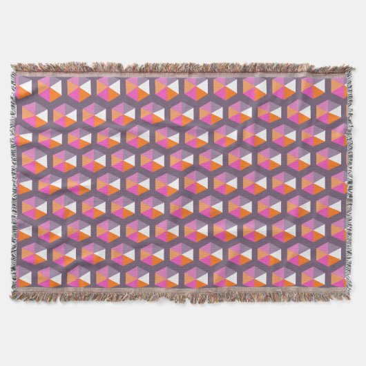 Geometrisch Paars en Oranje Hexagon Patroon Deken (Voorkant)